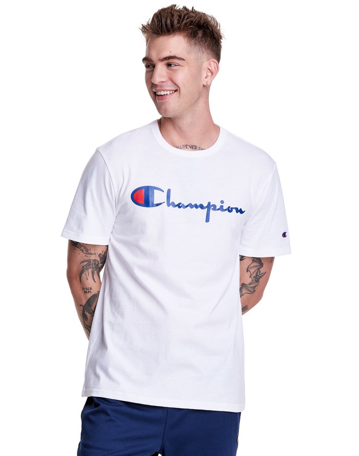 Champion Lightweight Script Logo - Miesten Valkoinen T-Paita - Suomi 2463579-GH